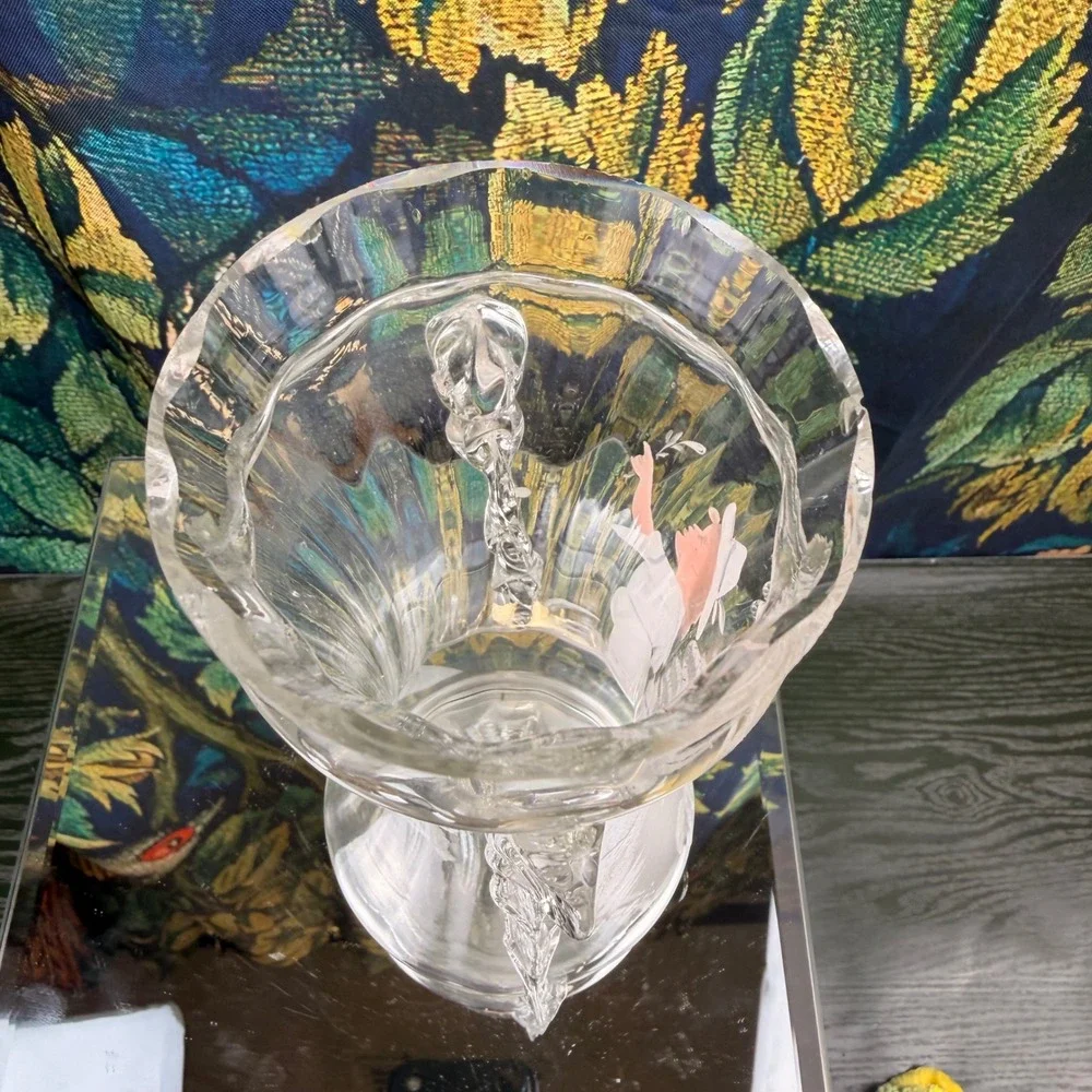 Antique Mary Gregory Style Clear Glass Vase Hand Painted Enamel Girl Rigaree‎ 8